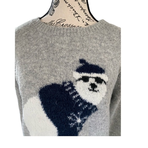 Cupcakes and Cashmere Polar Bear Gray Fuzzy Holiday Christmas Sweater NWT Size S - Picture 3 of 6